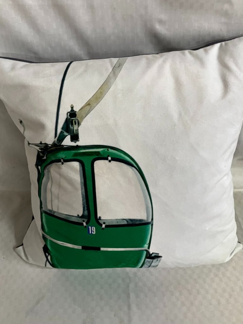 World Traveler Decorative Pillow Size 14x14 Multicolor Ski Gondola Velvet Back